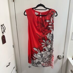 London Times Red/coral- Black Floral Mini Dress size 10